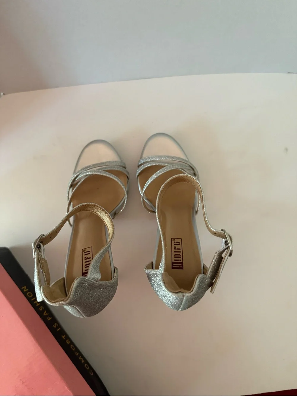Allegra K Silver Glitter Ankle-Strap Stiletto Sandals Women’s 9.5